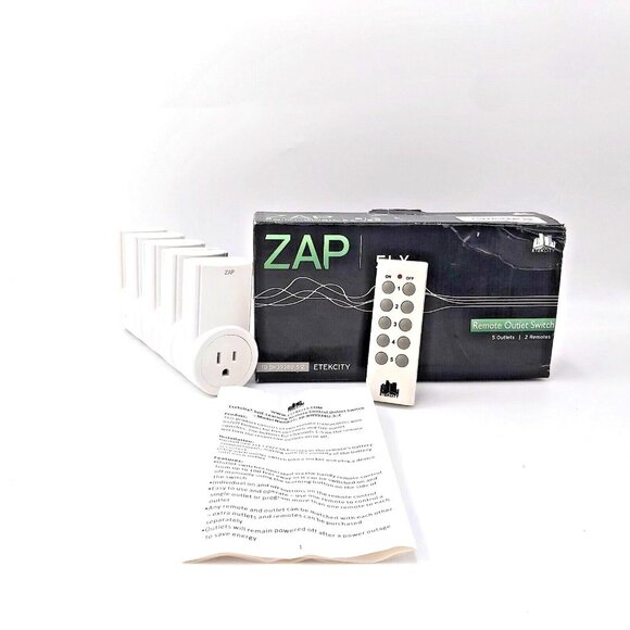Etekcity ZAP Remote Outlet Switches-Set of 5 With 1 Remote-Model 10-BH9938U - Picture 1 of 12